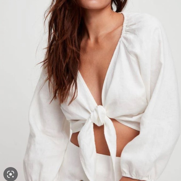 NEW Aritzia Wilfred Tenley Linen Tie-front Top - Picture 4 of 6